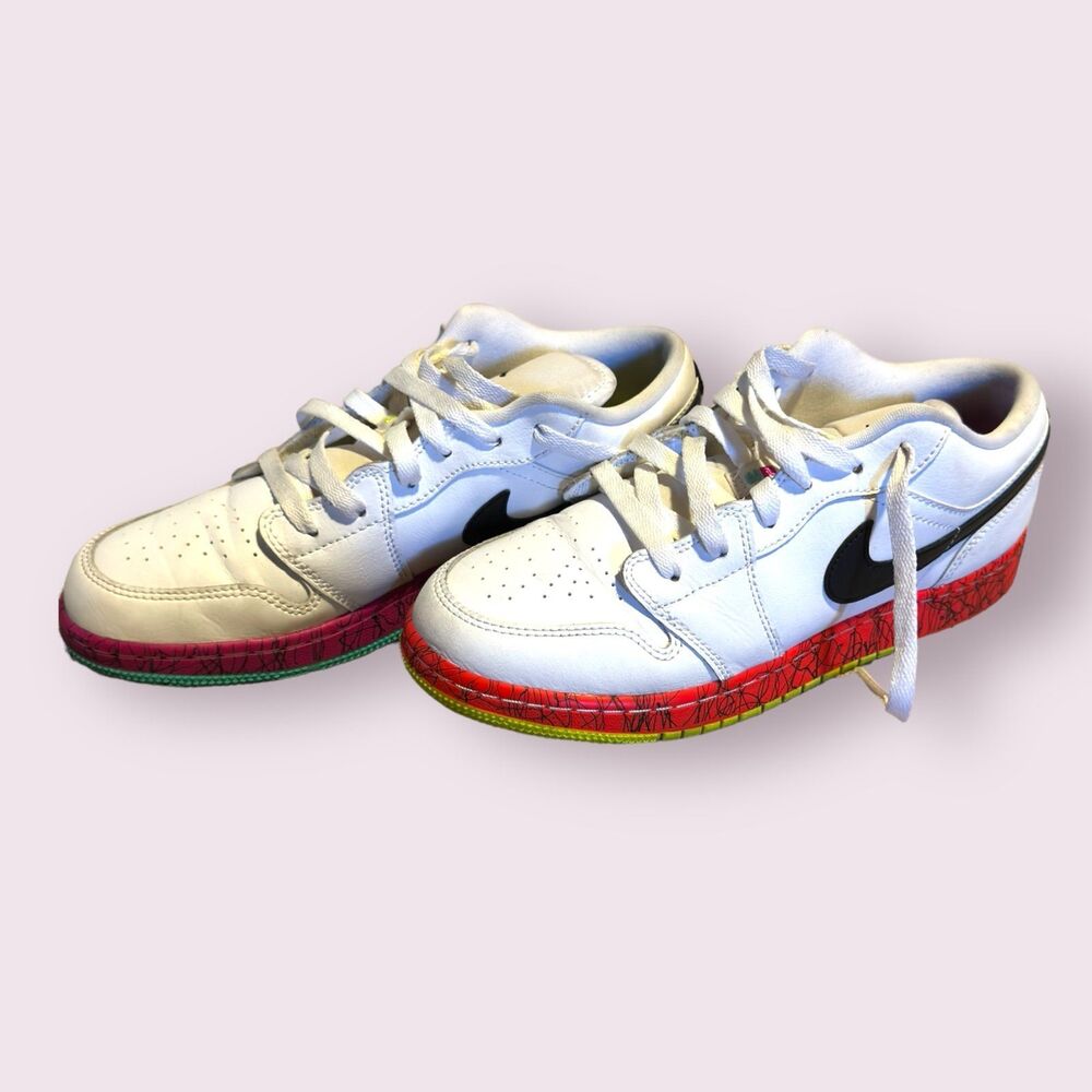 Nike Air Jordan 1 Retro Low GS White Volt Crimson‎ US Size 7Y